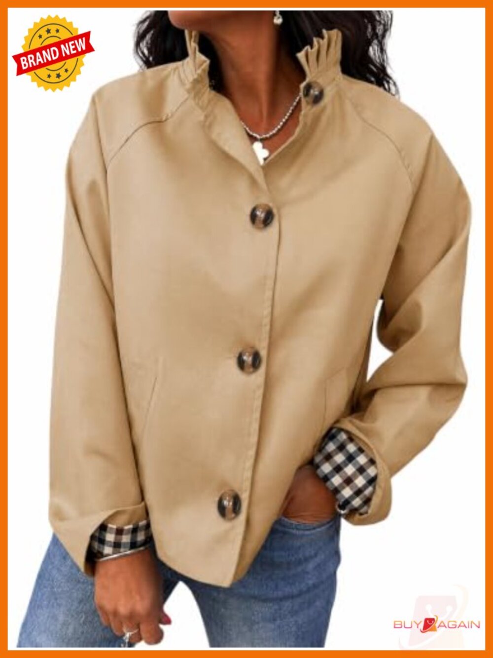 Womens Ruffle Collar Short Trench Coat Single Breasted Cropped Jacket